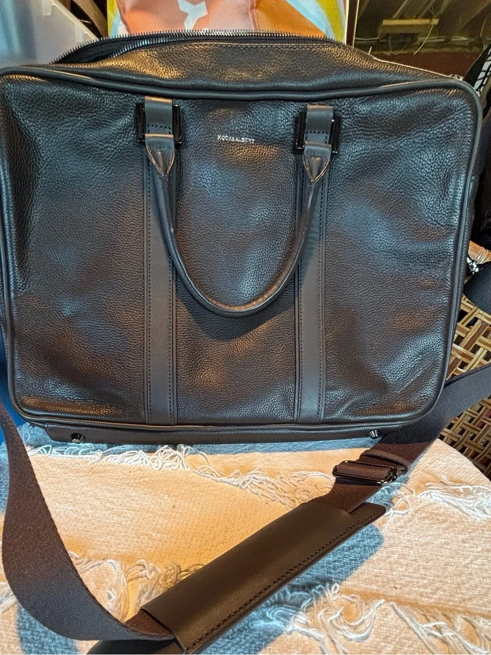 HOOK & ALBERT Brown Pebbled Leather Structured Briefcase Laptop Travel Bag